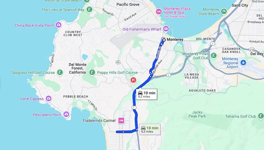 Itinerary Monterey to Carmel-by-the-Sea